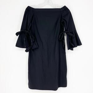 H&M Off The Shoulder Bell Sleeve Black Cotton Dress Size 2